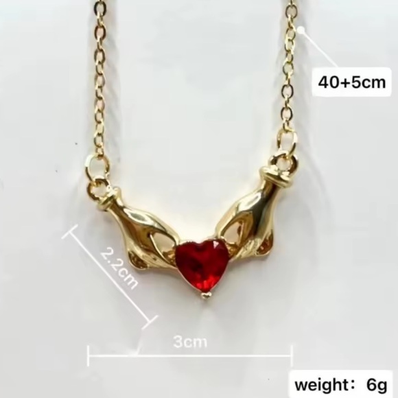 Classic Heart Necklace with Red Gemstone - Picture 3 of 3